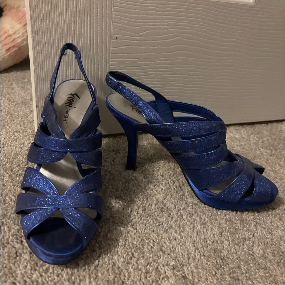 FIONI Clothing Blue Strappy Glitter Heels